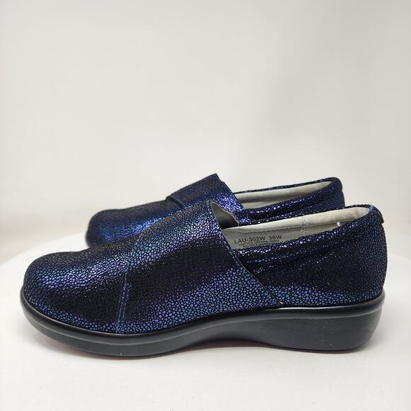 Alegria Lauryn Comfort Loafer Women EU38/US8-8.5 Wide Metallic Blue Leather - Picture 7 of 14